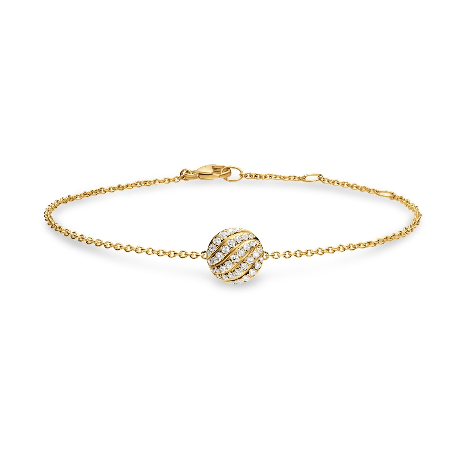 David Yurman Sculpted Cable Centre Station Chain Bracelet In 18ct Yellow Gold With Diamonds, 10mm David Yurman Sculpted Cable Centre Station Chain Bracelet In 18ct Yellow Gold With Diamonds, 10mm