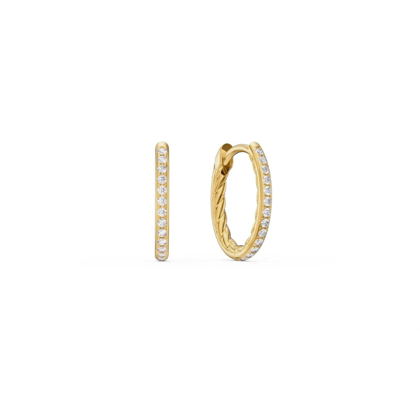 David Yurman Petite Pave Hoop Earrings In 18ct Yellow Gold With Diamonds, 12.7mm