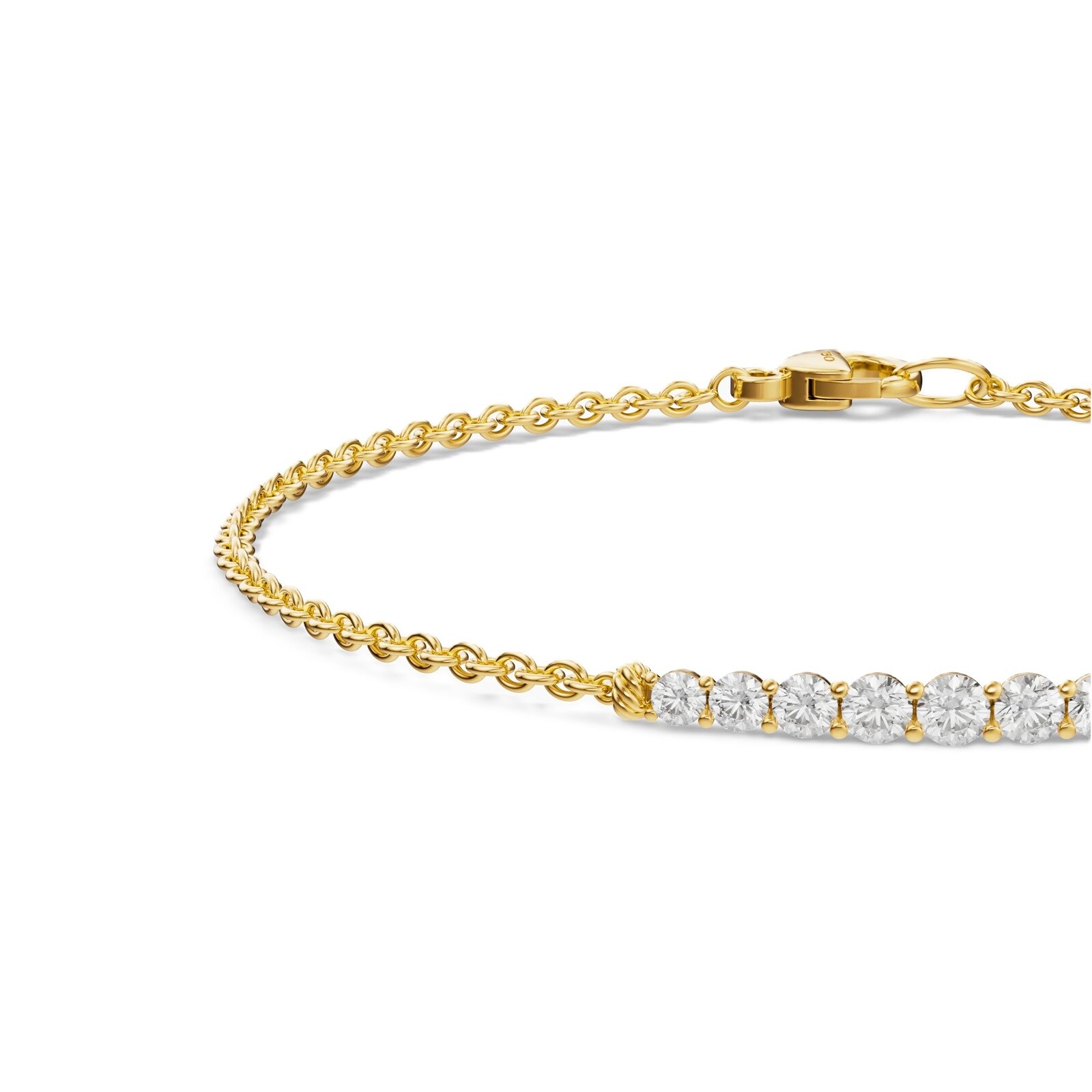 David Yurman Petite Pave Tapered Bar Chain Bracelet In 18ct Yellow Gold With Diamonds, 1.5mm - Size Medium
