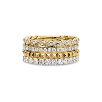 David Yurman Petite Pave Four Row Pyramid Ring In 18ct Yellow Gold With Diamonds, 8.6mm - Ring Size 7 David Yurman Petite Pave Four Row Pyramid Ring In 18ct Yellow Gold With Diamonds, 8.6mm - Ring Size 7
