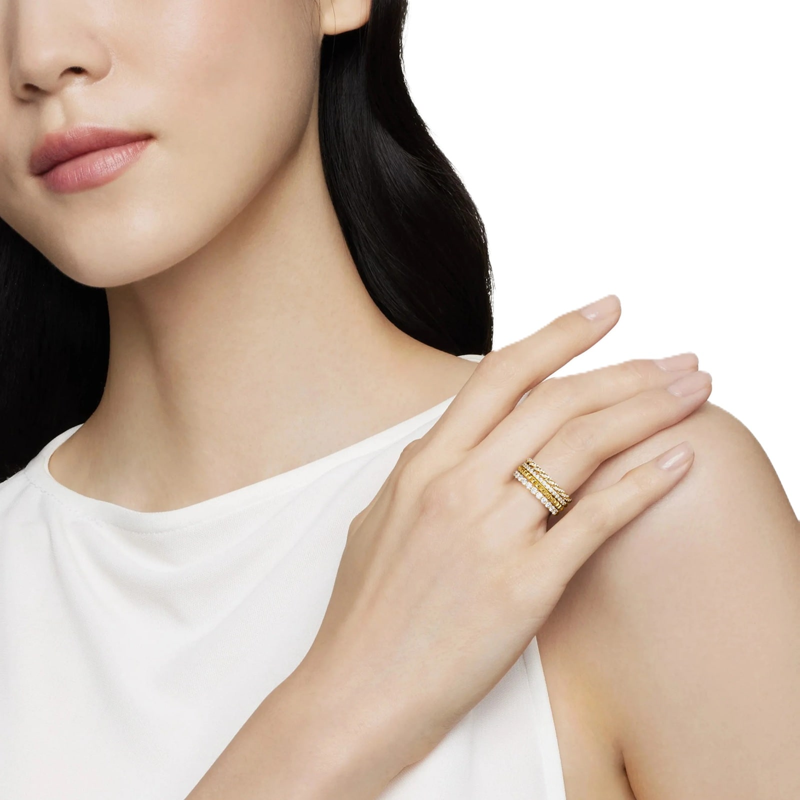 David Yurman Petite Pave Four Row Pyramid Ring In 18ct Yellow Gold With Diamonds, 8.6mm - Ring Size 7 David Yurman Petite Pave Four Row Pyramid Ring In 18ct Yellow Gold With Diamonds, 8.6mm - Ring Size 7