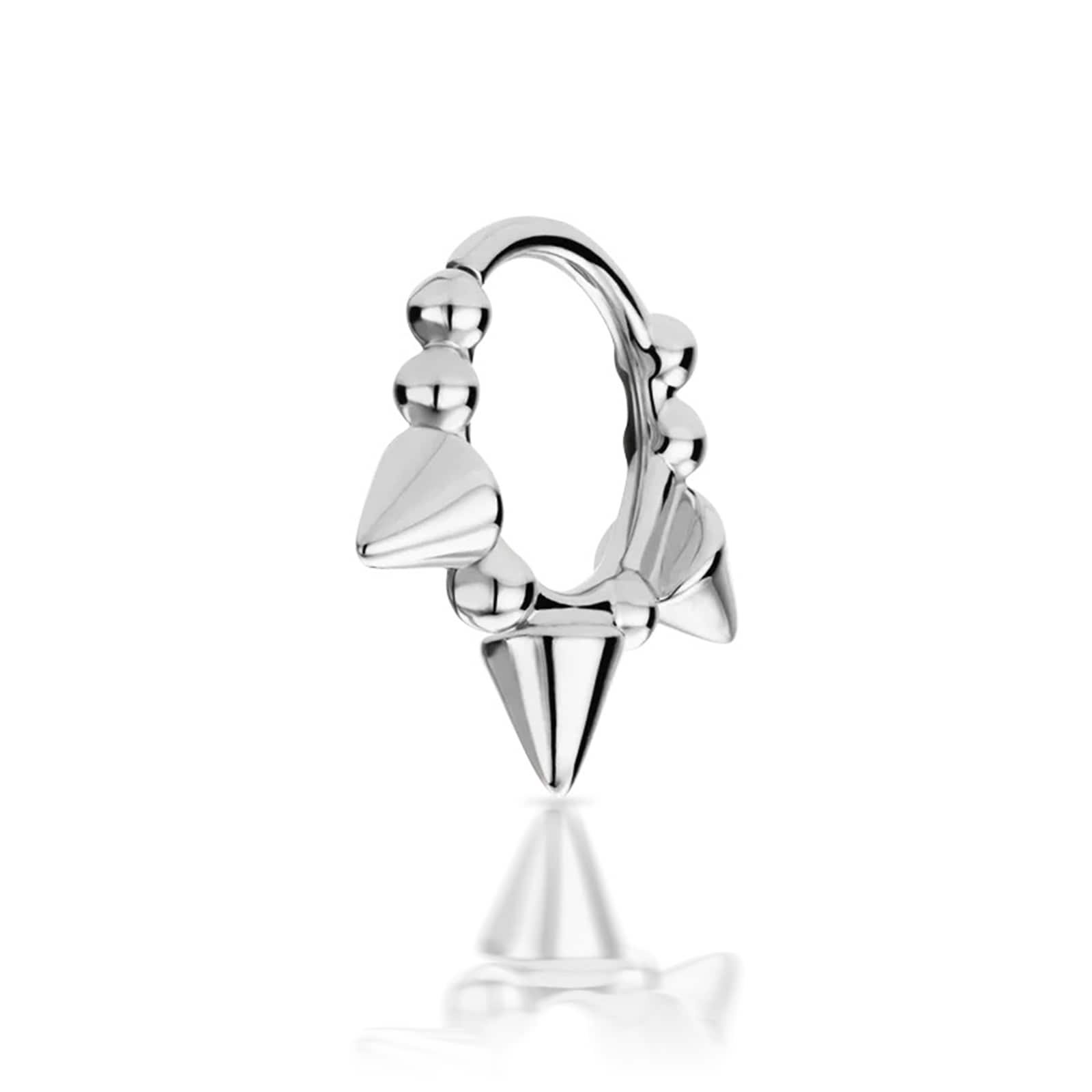 14ct White Gold 8mm Triple Short Spike Single Hoop Earring