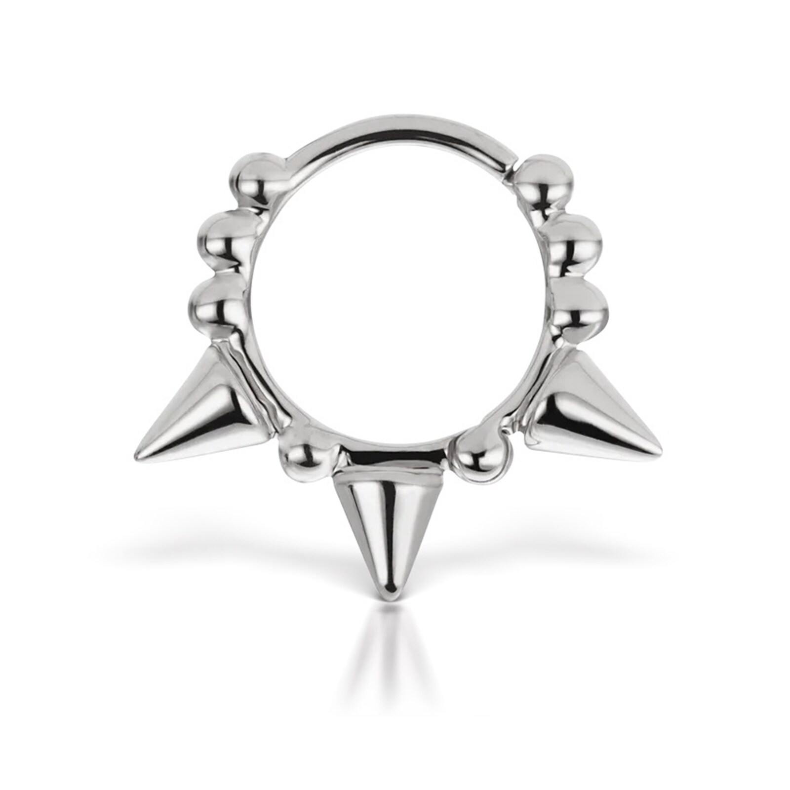 Maria Tash 14ct White Gold 8mm Triple Short Spike Single Hoop Earring