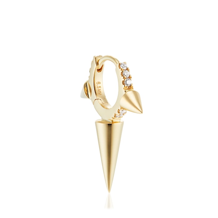 Maria Tash 18ct Yellow Gold 6.5mm Triple Spike Diamond 0.05ct Single Hoop Earring