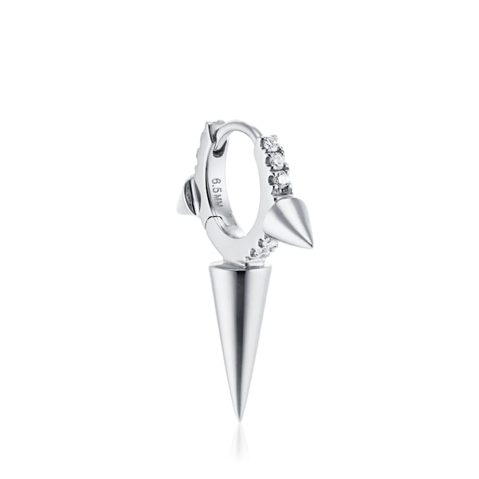 Maria Tash 18ct White Gold 6.5mm Triple Spike Diamond 0.05ct Single Hoop Earring