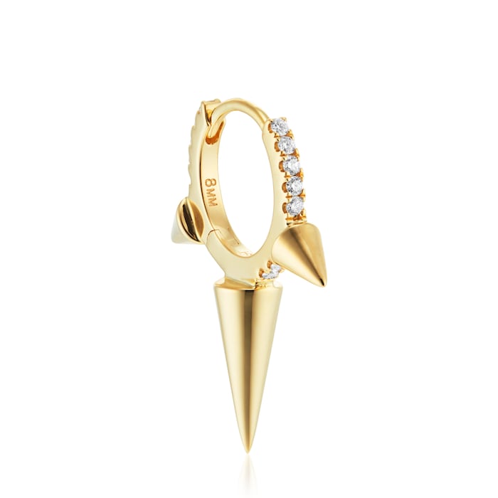 Maria Tash 18ct Yellow Gold 8mm Triple Spike Diamond 0.06ct Single Hoop Earring