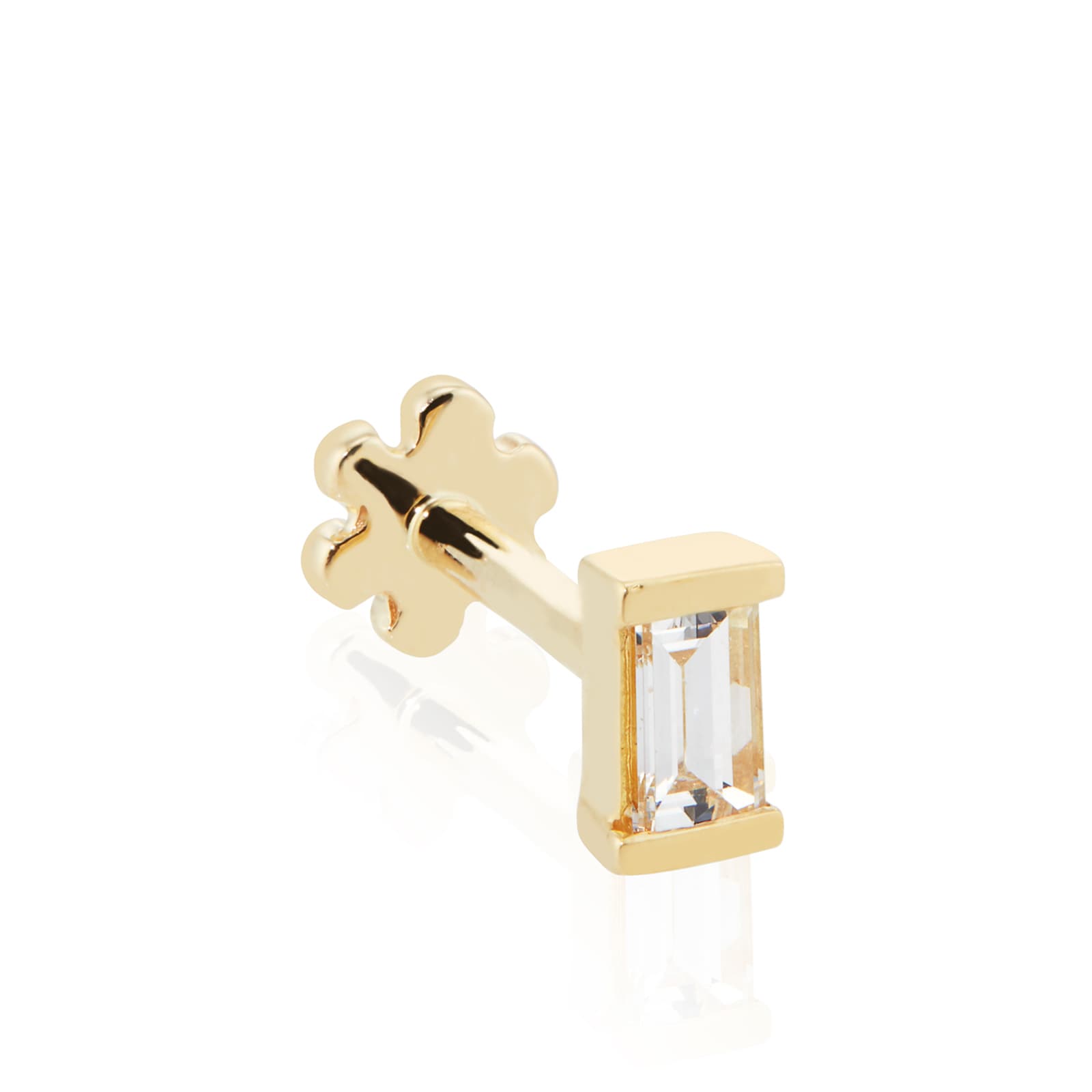 18ct Yellow Gold Baguette 0.06ct Diamond Single Threaded Stud Earring