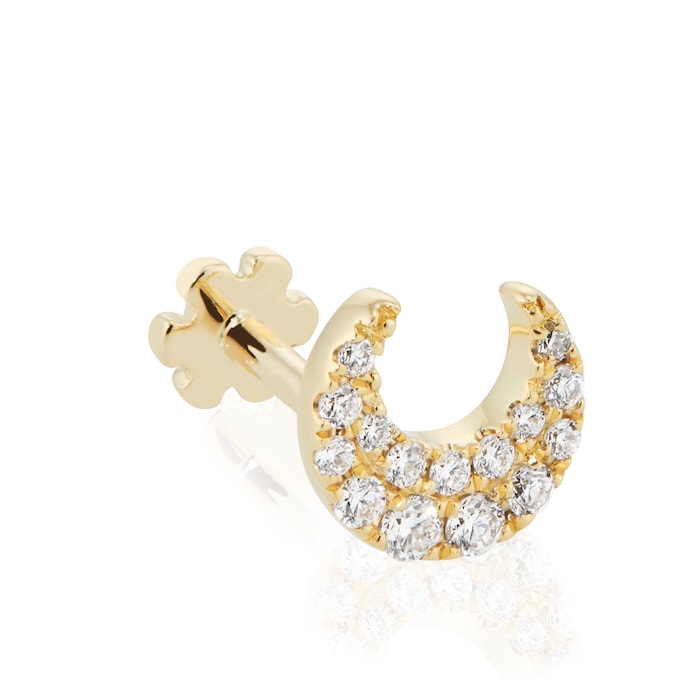 Maria Tash 18ct Yellow Gold 0.06ct Diamond Moon Single Threaded Stud Earring