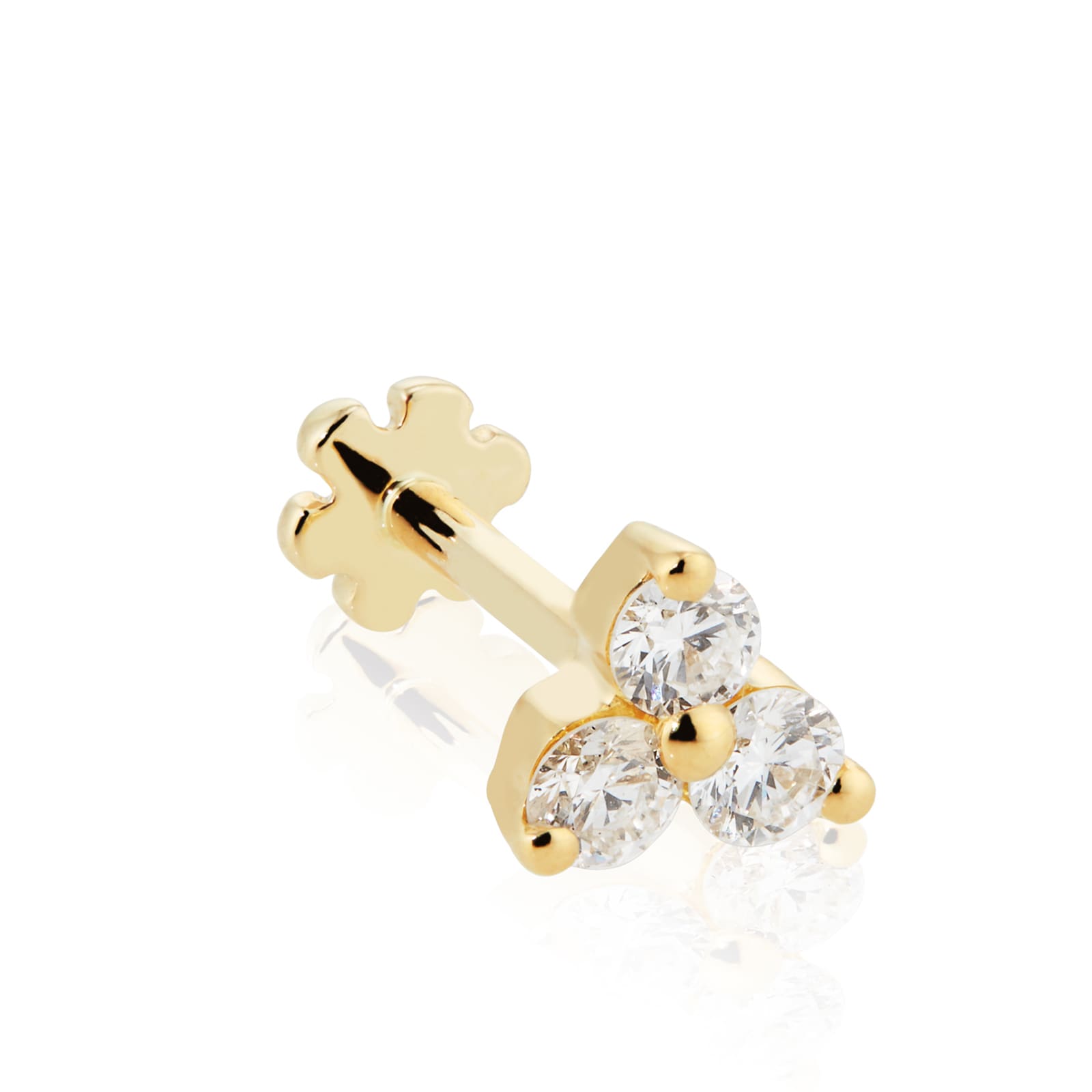 Maria Tash 18ct Yellow Gold 0.10ct Diamond Trinity Single Threaded Stud Earring Maria Tash 18ct Yellow Gold 0.10ct Diamond Trinity Single Threaded Stud Earring