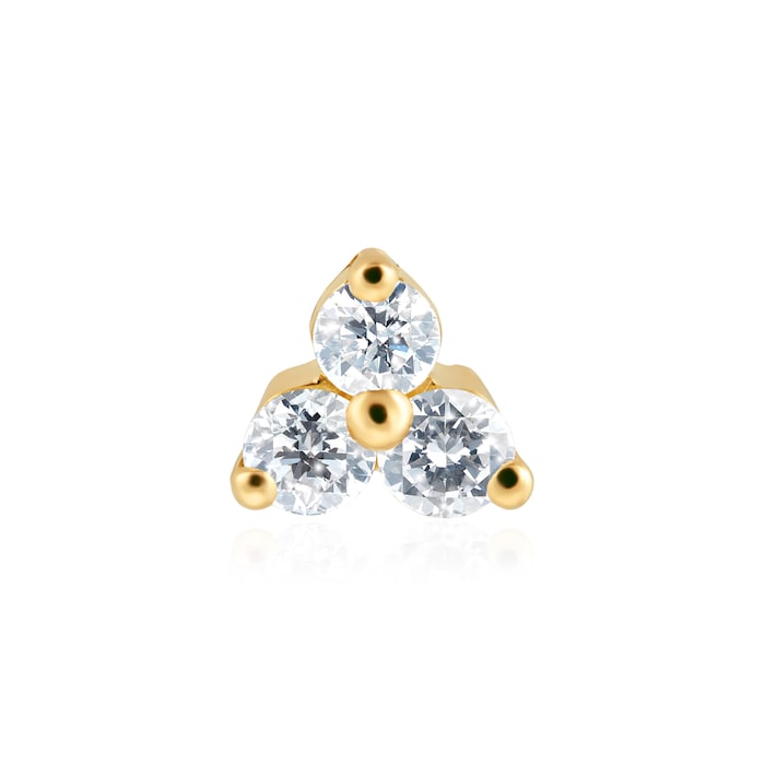 Maria Tash 18ct Yellow Gold 0.10ct Diamond Trinity Single Threaded Stud Earring