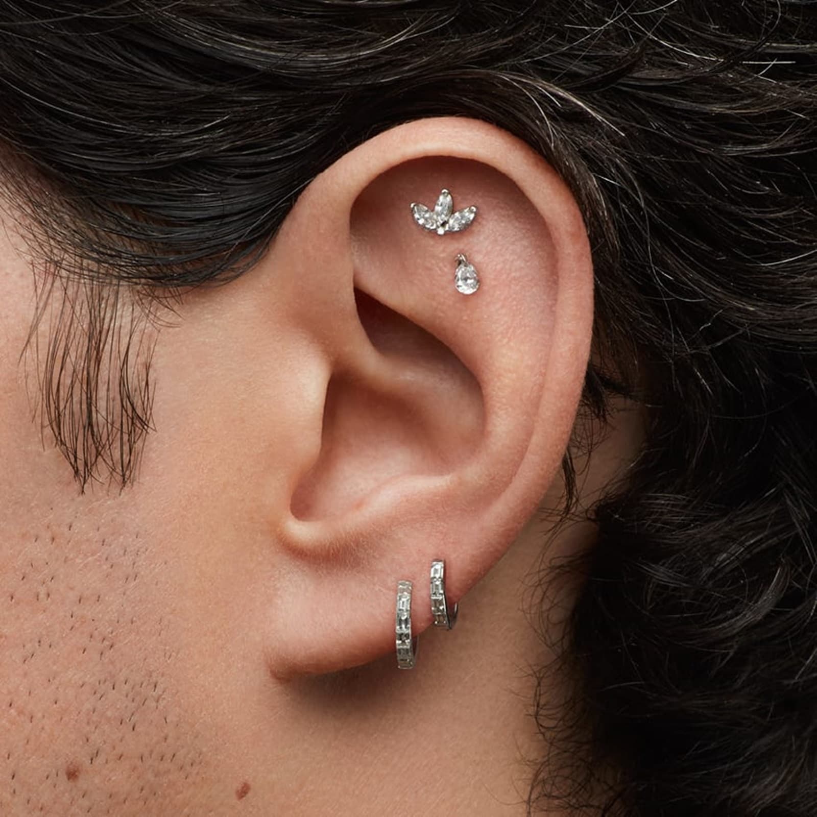 Maria Tash 18ct White Gold 0.13ct Diamond Lotus Single Threaded Stud Earring Maria Tash 18ct White Gold 0.13ct Diamond Lotus Single Threaded Stud Earring