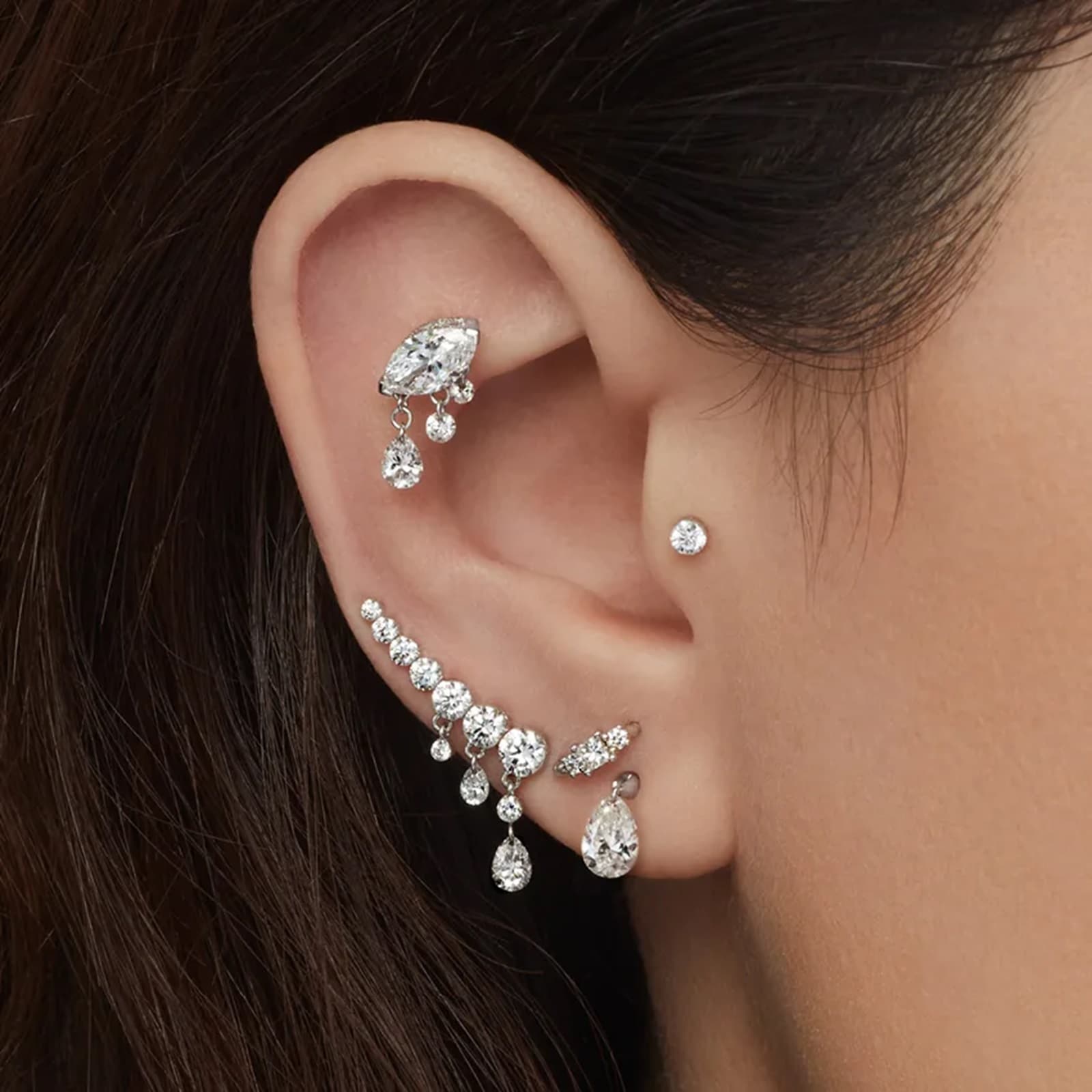 Maria Tash 18ct White Gold Marquise 0.22ct Diamond Single Threaded Stud Earring Maria Tash 18ct White Gold Marquise 0.22ct Diamond Single Threaded Stud Earring