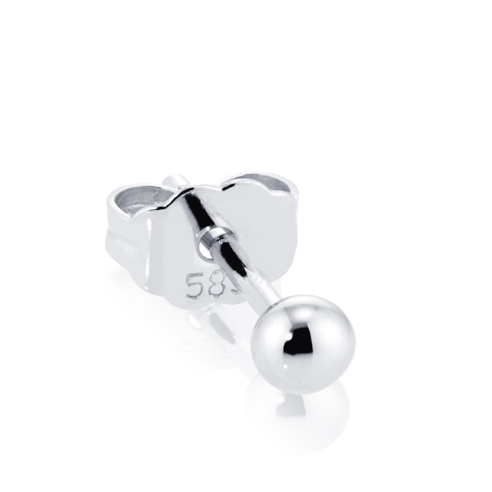 14ct White Gold Ball Single Traditional Stud Earring