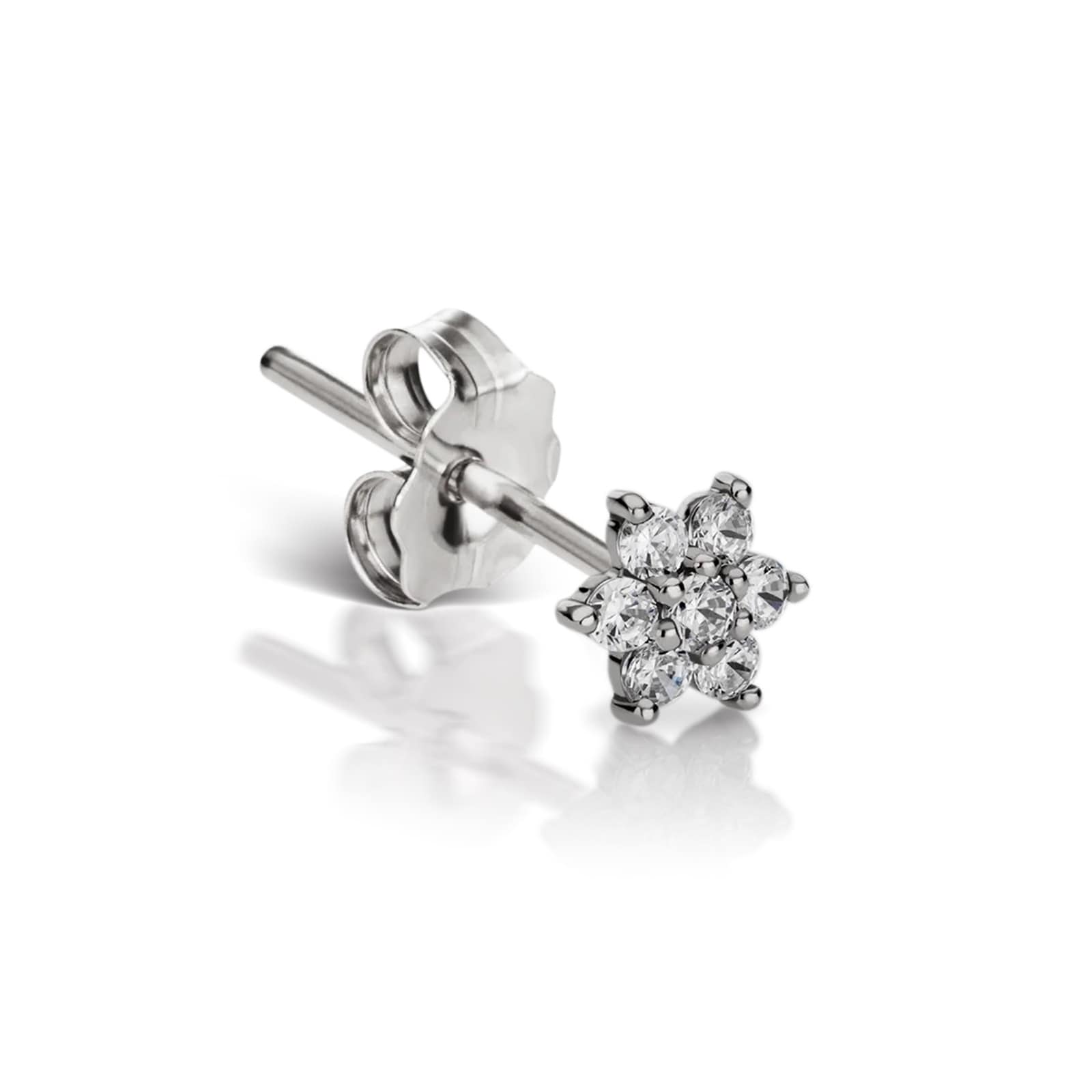18ct White Gold 0.09ct Diamond Flower Single Traditional Stud Earring