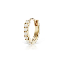 37910122 - 14ct Yellow Gold 8mm Pearl Eternity Single Hoop Earring