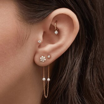 Maria Tash 14ct Yellow Gold 2mm Natural Pearl Single Traditional Stud Earring