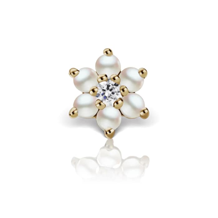 Maria Tash 18ct Yellow Gold 7mm Pearl 0.04ct Diamond Flower Traditional Stud Earring