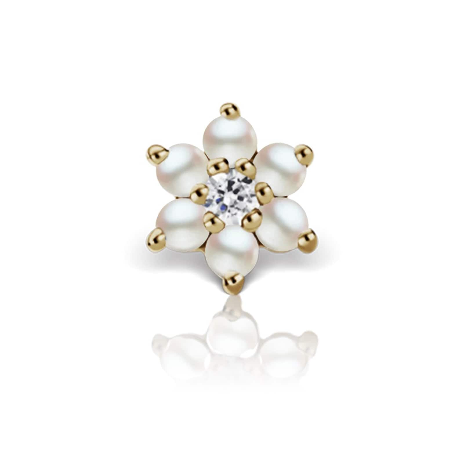 Maria Tash 18ct Yellow Gold 7mm Pearl 0.04ct Diamond Flower Traditional Stud Earring