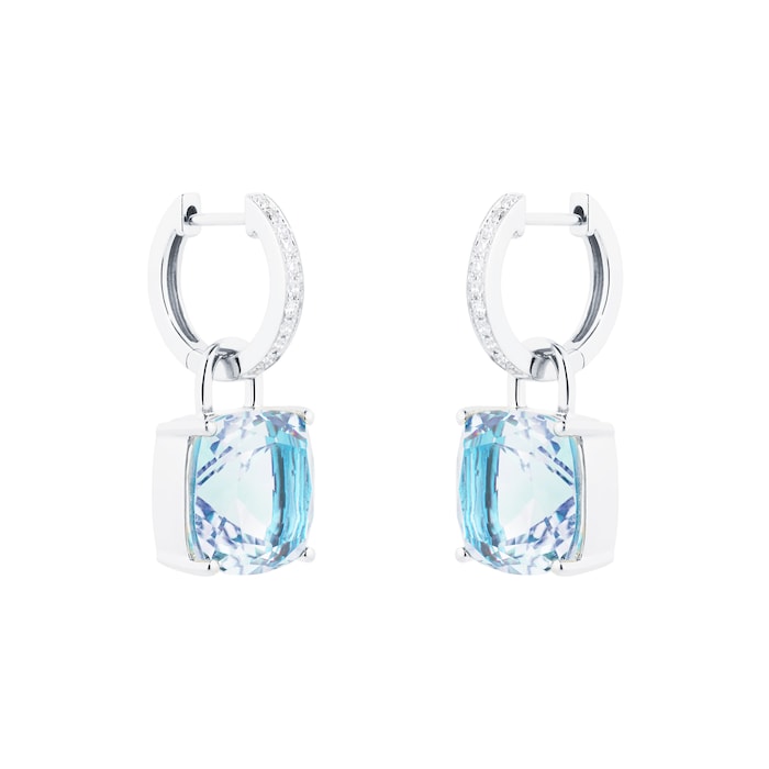 Kiki McDonough Kiki Classics 18ct White Gold, Cushion Cut Blue Topaz & 0.13cttw Diamond Detachable Hoop Earrings