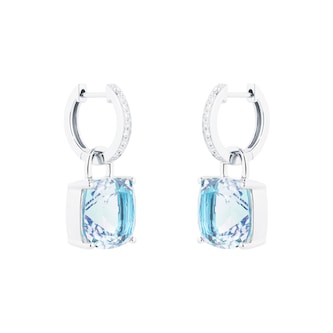 Kiki McDonough Kiki Classics 18ct White Gold, Cushion Cut Blue Topaz & 0.13cttw Diamond Detachable Hoop Earrings