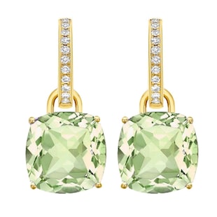 Kiki McDonough Kiki Classics 18ct Yellow Gold Cushion Cut Green Amethyst & 0.13cttw Diamond Detachable Hoop Earrings