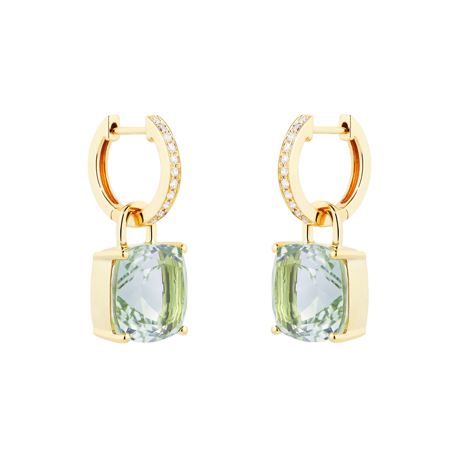 Kiki McDonough Kiki Classics 18ct Yellow Gold Cushion Cut Green Amethyst & 0.13cttw Diamond Detachable Hoop Earrings