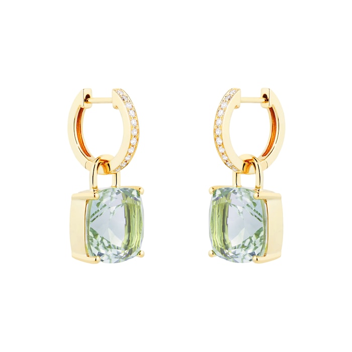 Kiki McDonough Kiki Classics 18ct Yellow Gold Cushion Cut Green Amethyst & 0.13cttw Diamond Detachable Hoop Earrings