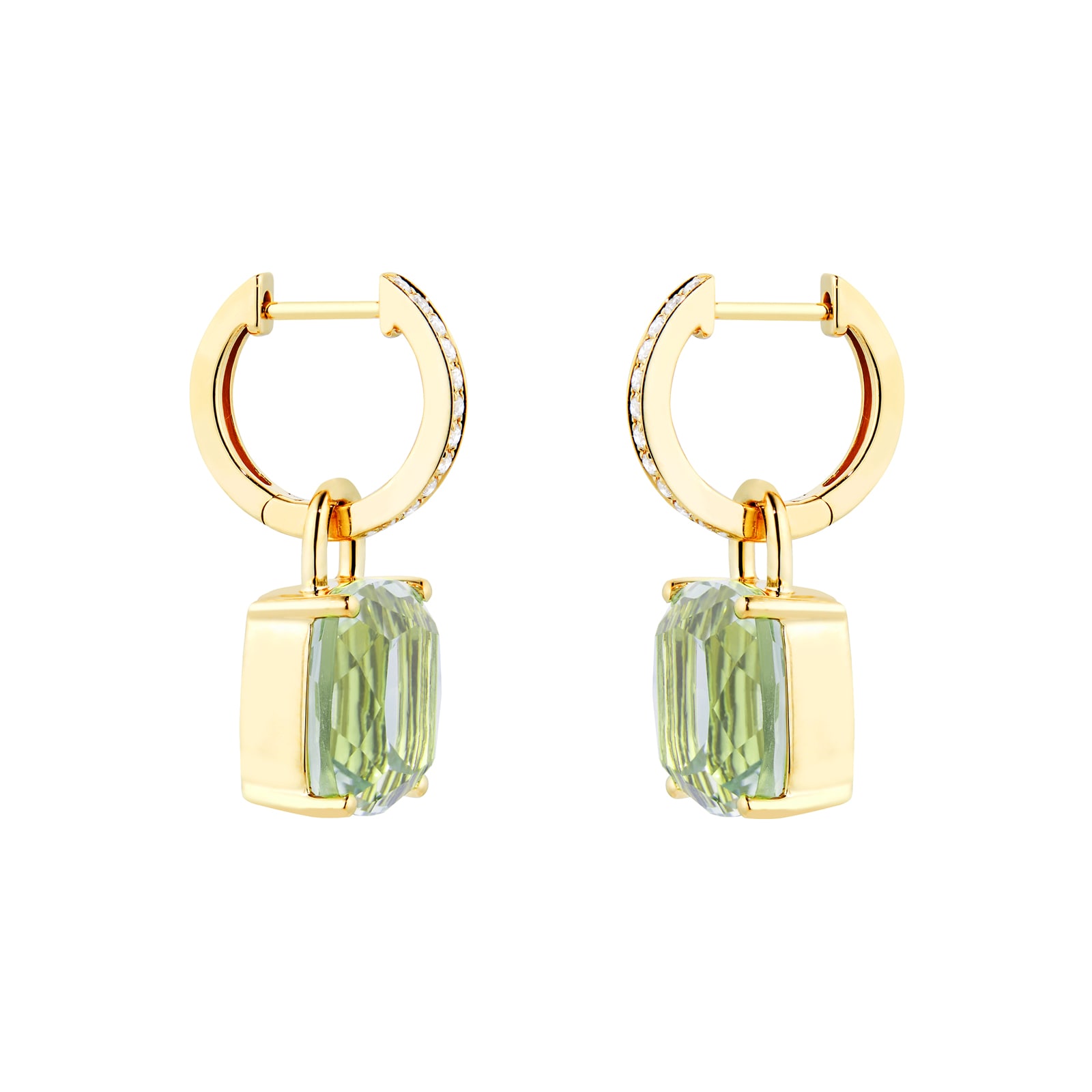 Kiki McDonough Kiki Classics 18ct Yellow Gold Cushion Cut Green Amethyst & 0.13cttw Diamond Detachable Hoop Earrings