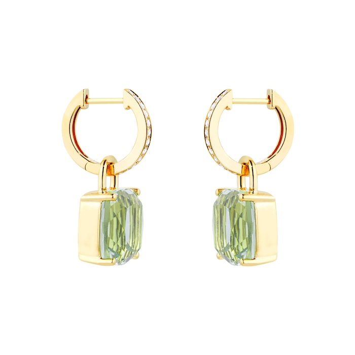 Kiki McDonough Kiki Classics 18ct Yellow Gold Cushion Cut Green Amethyst & 0.13cttw Diamond Detachable Hoop Earrings