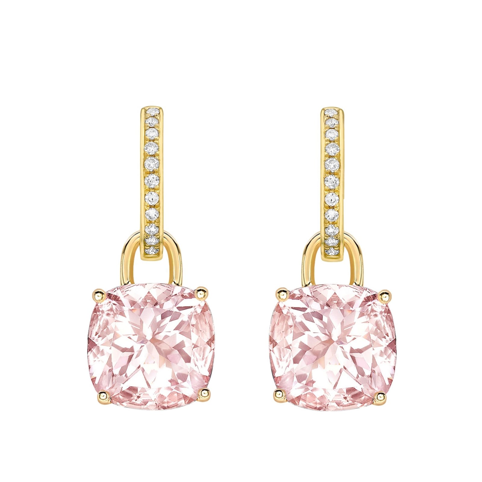 Kiki Classics 18ct Yellow Gold, Morganite & 0.13cttw Diamond Hoop Detachable Earrings