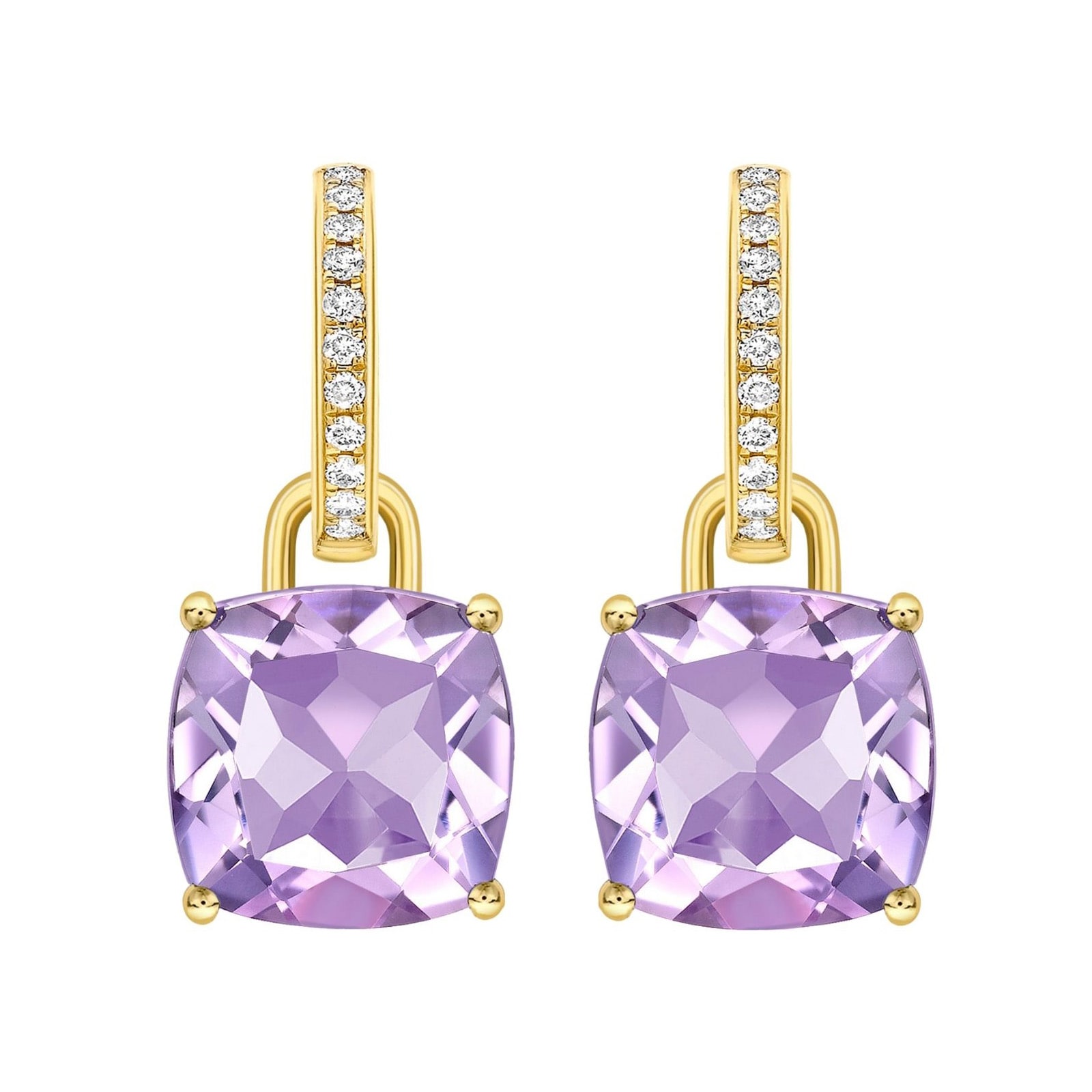 Kiki McDonough Kiki Classics 18ct Yellow Gold, Cushion Cut Lavender Amethyst & 0.13cttw Diamond Detachable Hoop Earrings