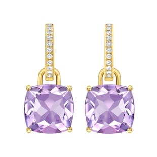 Kiki McDonough Kiki Classics 18ct Yellow Gold, Cushion Cut Lavender Amethyst & 0.13cttw Diamond Detachable Hoop Earrings