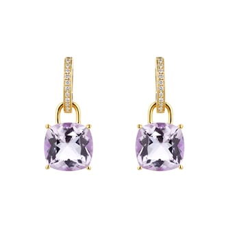 Kiki McDonough Kiki Classics 18ct Yellow Gold, Cushion Cut Lavender Amethyst & 0.13cttw Diamond Detachable Hoop Earrings