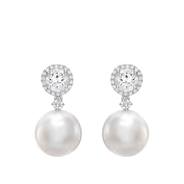 Kiki McDonough Pearls 18ct White Gold, White Topaz & 0.23cttw Diamond Pearl Drop Earrings