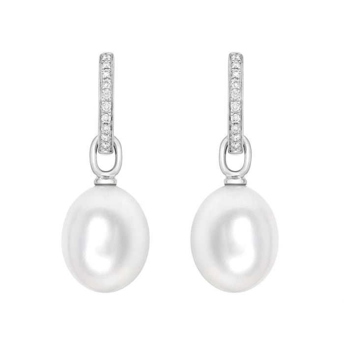 Kiki McDonough Kiki Classics 18ct White Gold, Pearl Drops With 0.12cttw Diamond Hoop Earrings