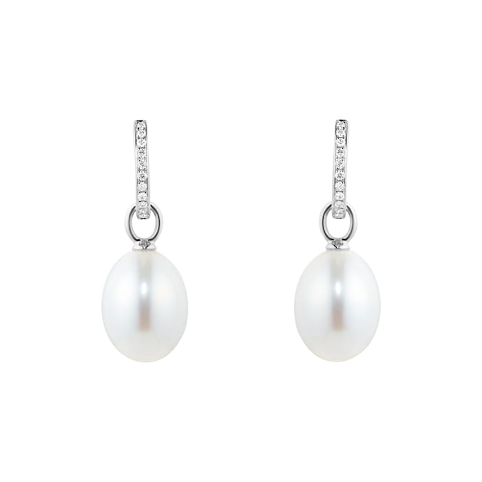 Kiki McDonough Kiki Classics 18ct White Gold, Pearl Drops With 0.12cttw Diamond Hoop Earrings