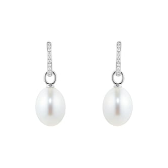 Kiki McDonough Kiki Classics 18ct White Gold, Pearl Drops With 0.12cttw Diamond Hoop Earrings