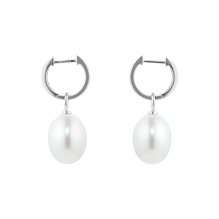 Kiki McDonough Kiki Classics 18ct White Gold, Pearl Drops With 0.12cttw Diamond Hoop Earrings