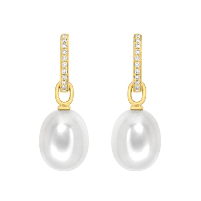 Kiki McDonough Kiki Classics 18ct Yellow Gold, Pearl Drops with Diamond Hoop Earrings