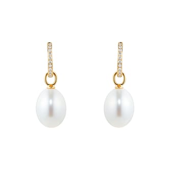 Kiki McDonough Kiki Classics 18ct Yellow Gold, Pearl Drops With 0.13cttw Diamond Hoop Earrings