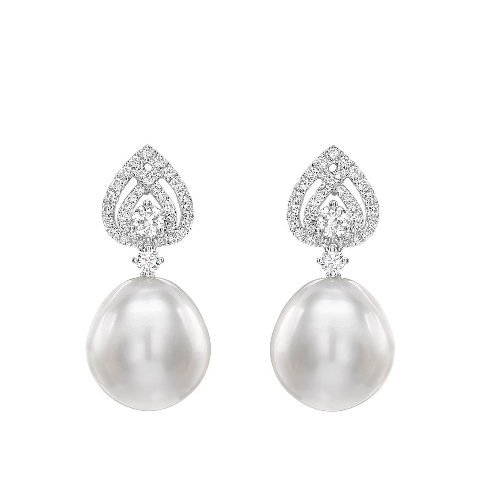 Pearls 18ct White Gold Tiered Pear 0.56cttw Diamond Detail Pearl Earrings