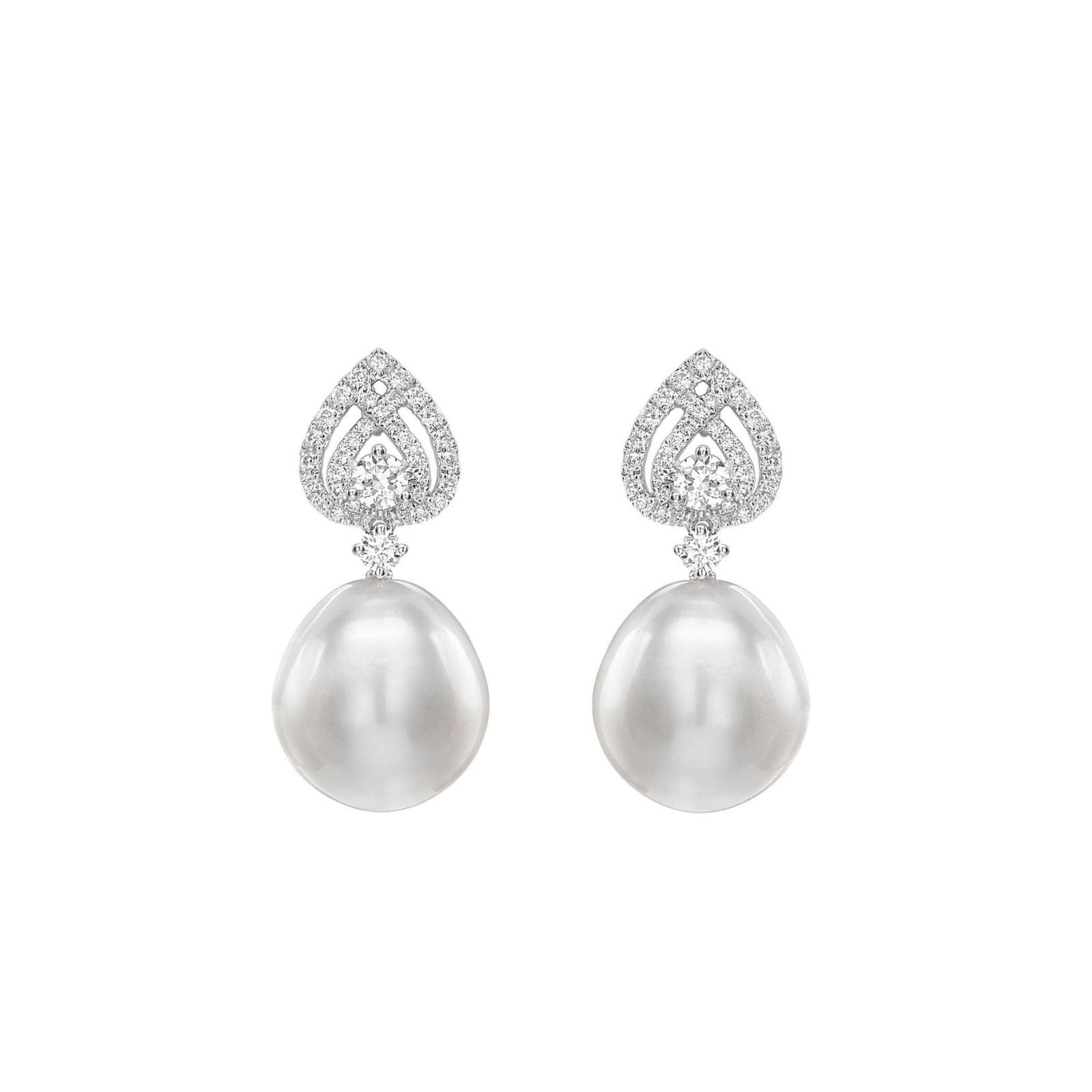 Kiki McDonough Pearls 18ct White Gold Tiered Pear 0.56cttw Diamond Detail Pearl Earrings Kiki McDonough Pearls 18ct White Gold Tiered Pear 0.56cttw Diamond Detail Pearl Earrings