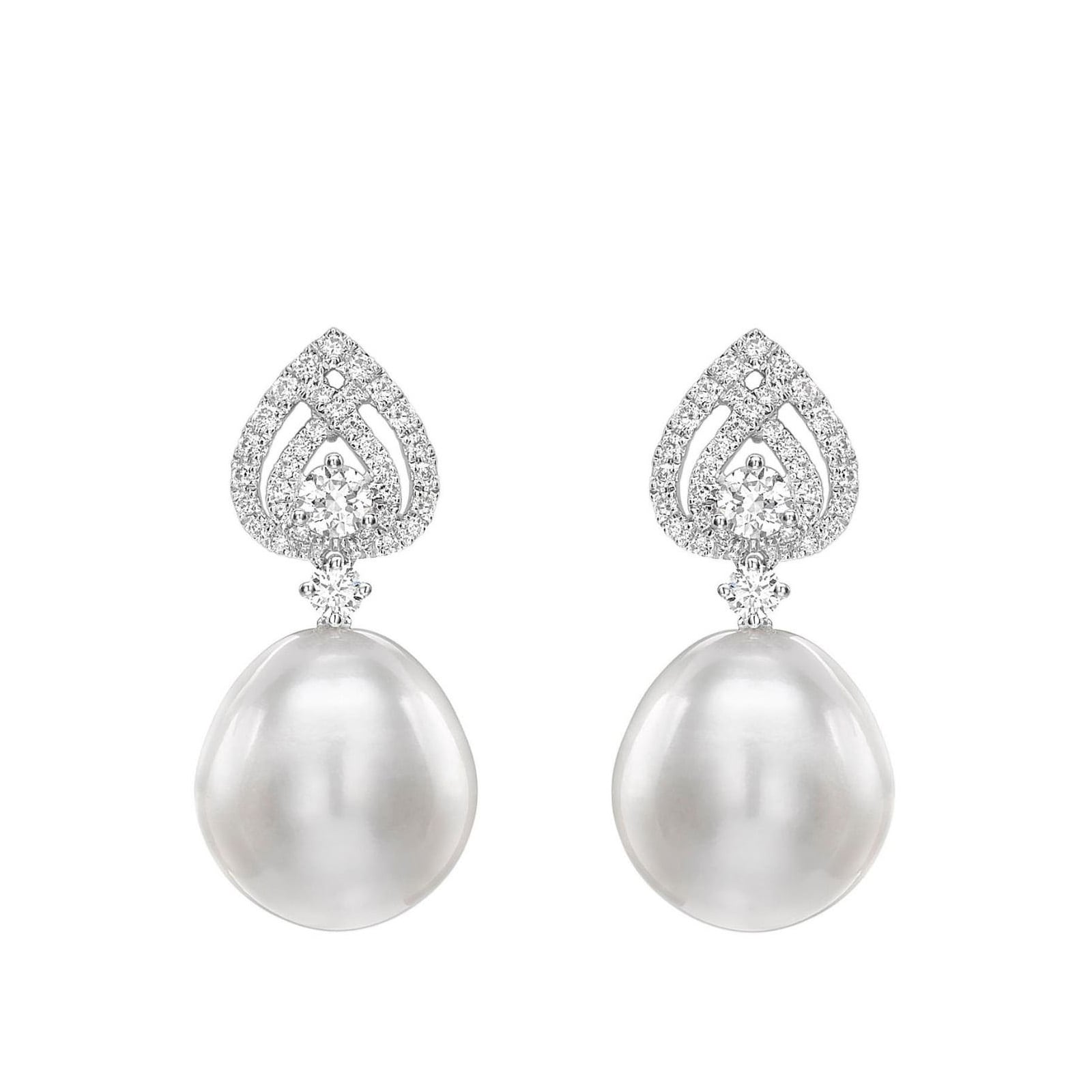 Kiki McDonough Pearls 18ct White Gold Tiered Pear 0.56cttw Diamond Detail Pearl Earrings