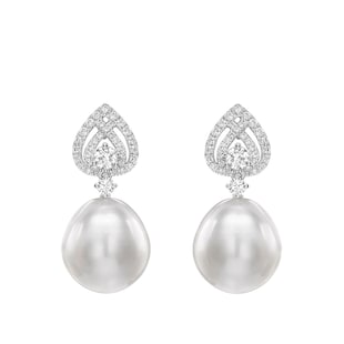 Kiki McDonough Pearls 18ct White Gold Tiered Pear 0.56cttw Diamond Detail Pearl Earrings