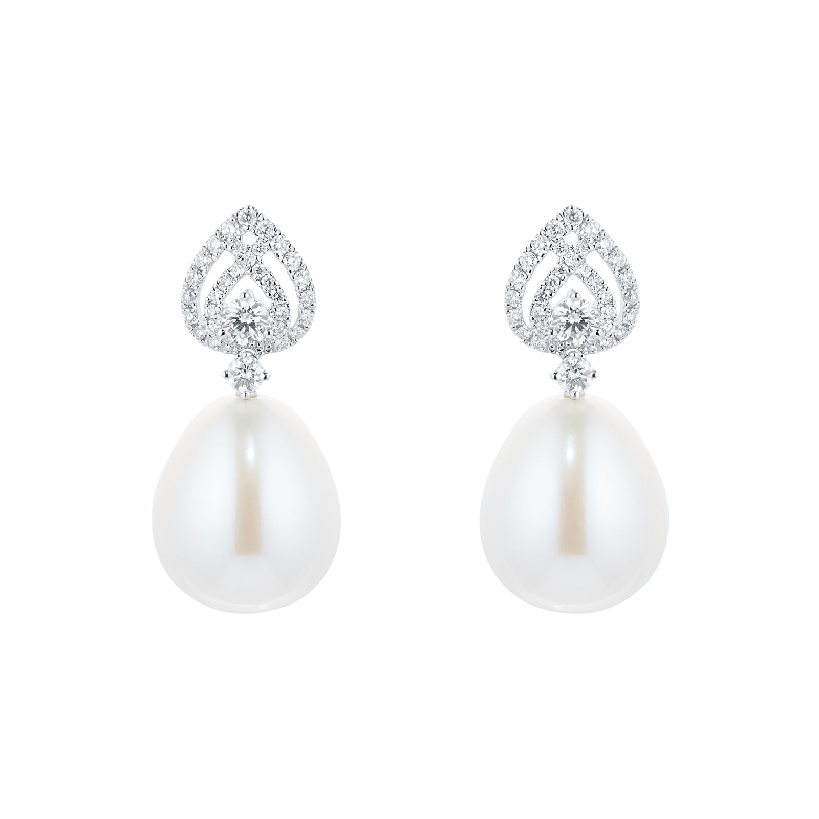 Kiki McDonough Pearls 18ct White Gold Tiered Pear 0.56cttw Diamond Detail Pearl Earrings Kiki McDonough Pearls 18ct White Gold Tiered Pear 0.56cttw Diamond Detail Pearl Earrings