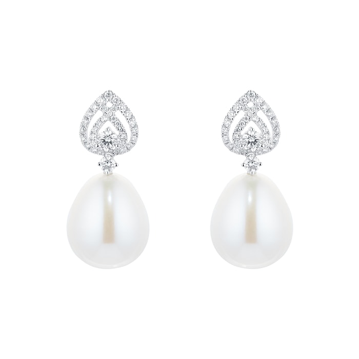 Kiki McDonough Pearls 18ct White Gold Tiered Pear 0.56cttw Diamond Detail Pearl Earrings