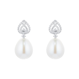 Kiki McDonough Pearls 18ct White Gold Tiered Pear 0.56cttw Diamond Detail Pearl Earrings