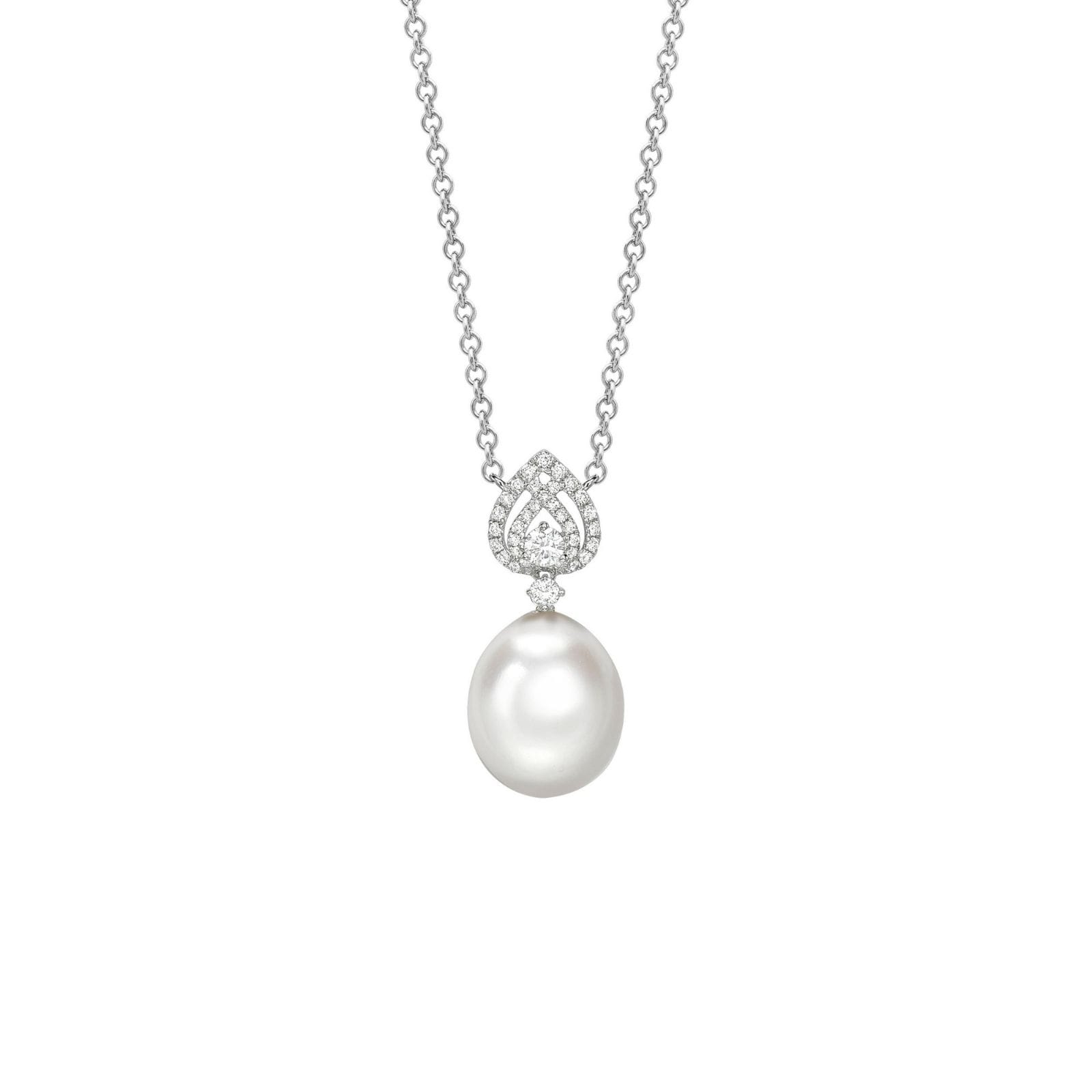 Kiki McDonough Pearls 18ct White Gold, Pearl & Tiered Pear 0.29cttw Diamond Detail Necklace Kiki McDonough Pearls 18ct White Gold, Pearl & Tiered Pear 0.29cttw Diamond Detail Necklace