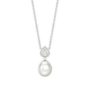 Kiki McDonough Pearls 18ct White Gold, Pearl & Tiered Pear 0.29cttw Diamond Detail Necklace