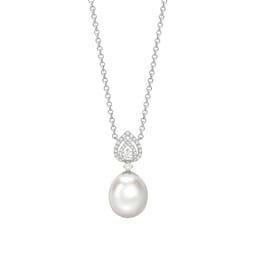 37940046 - Pearls 18ct White Gold, Pearl & Tiered Pear 0.29cttw Diamond Detail Necklace
